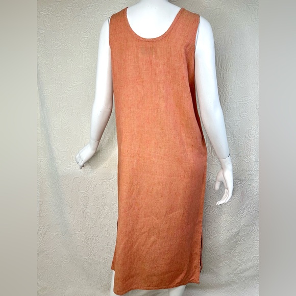 Flax by Jeanne Engelhart VTG Linen Sleeveless Midi Maxi Tank Dress Coral Orange - Picture 7 of 11